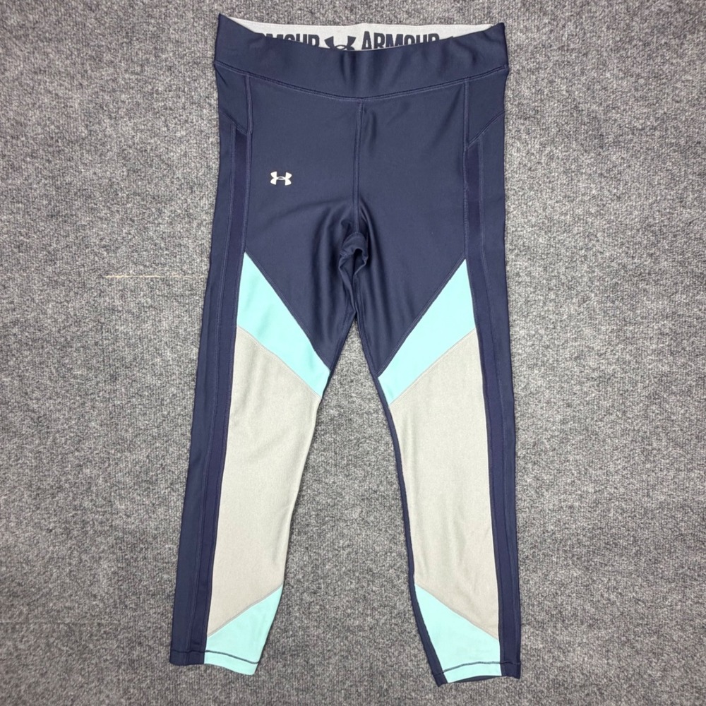Under Armour HeatGear Compression Leggings Navy Blue Colorblock Womens Medium